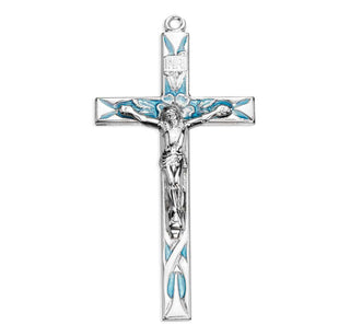 High Polished Blue Enameled Sterling Silver Crucifix