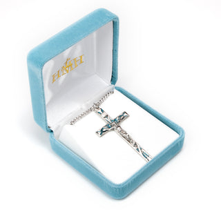 High Polished Blue Enameled Sterling Silver Crucifix