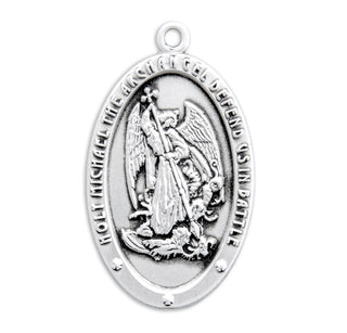 Saint Michael Archangel Oval Sterling Silver Medal