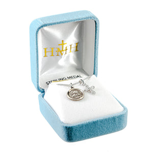 Sterling Silver Cherub Medal and Small CZ Cross