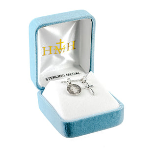 Sterling Silver St. Benedict Medal and Small Cross