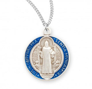 Sterling Silver St. Benedict Pendant with Blue Epoxy