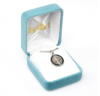 Sterling Silver St. Benedict Pendant with Blue Epoxy