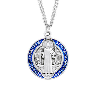 Saint Benedict Round Blue and Red Enameled Jubilee Sterling Silver Medal