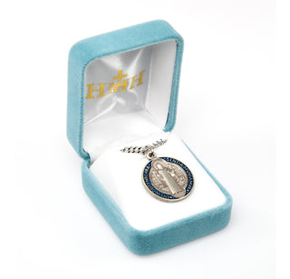 Saint Benedict Round Blue and Red Enameled Jubilee Sterling Silver Medal