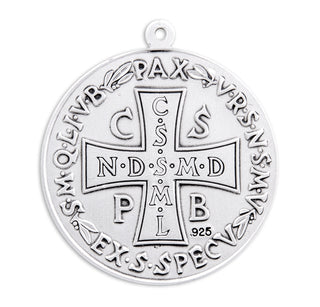 1 1/2-inch Sterling Silver St. Benedict Medal with 27" Chain