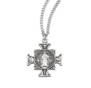 1 Inch Sterling Silver St Benedict Cross Medal With 24 Inch Chain