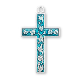 Blue Enameled Sterling Silver Cross