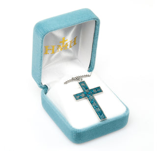 Blue Enameled Sterling Silver Cross