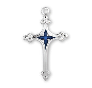 Sterling Silver Cross with Blue Enameled Center