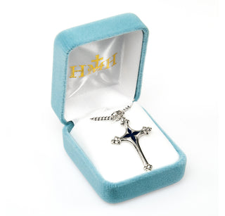 Sterling Silver Cross with Blue Enameled Center
