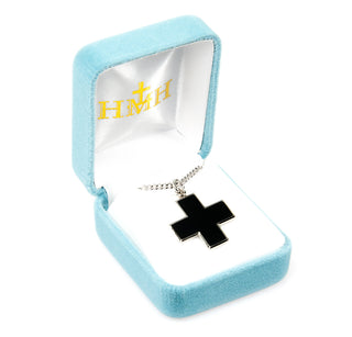 1 1/8-inch Wide Sterling Silver Black Enameled Cross with 18-inch Chain