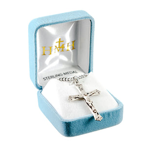 1 11/16-inch Sterling Silver Crucifix with 24-inch Chain