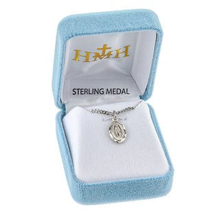 9/16-inch Sterling Silver Miraculous Medal with 13-inch Chain and Box