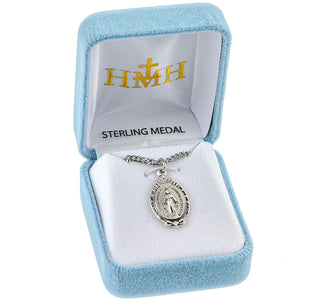 Sterling Silver Miraculous Medal with Scroll Border