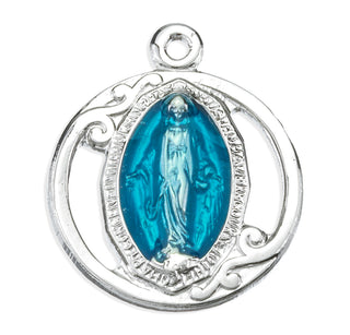 Sterling Silver Blue Enameled Miraculous Medal