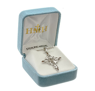 Sterling Silver Ornate Crucifix with Fire Red CZ tips