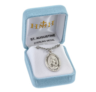 Patron Saint Augustine Oval Sterling Silver Medal