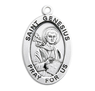 Sterling Silver Oval Shaped St. Genesius Medal