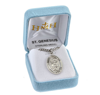 Sterling Silver Oval Shaped St. Genesius Medal