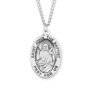 Sterling Silver Oval Shaped Saint John the Baptist Medal