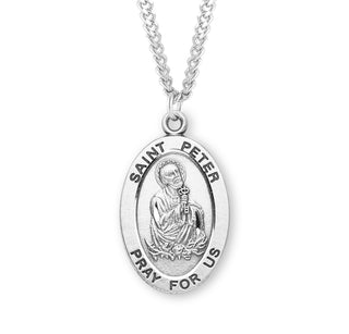Sterling Silver Oval Shaped Saint Peter Medal
