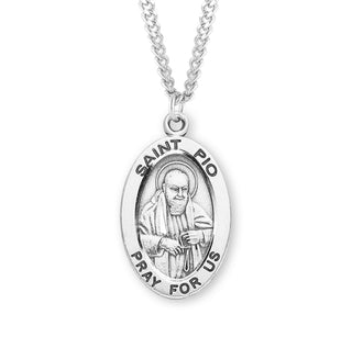 Sterling Silver Oval Shaped Saint Pio Medal