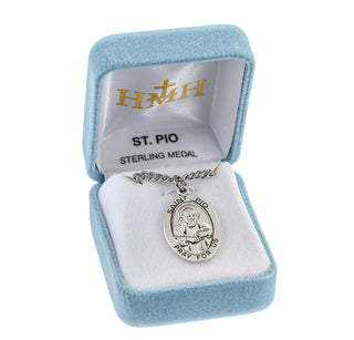 Sterling Silver Oval Shaped St. Pio Medal
