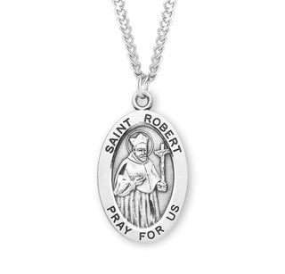 Sterling Silver Oval Shaped Saint Robert Medal