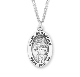 Sterling Silver Oval Shaped Saint Sebastian Medal