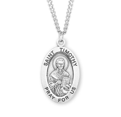Sterling Silver Oval Shaped St. Timothy Medal