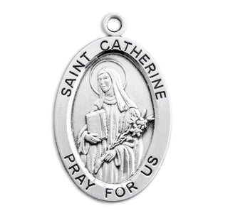 Sterling Silver Oval Shaped St. Catherine Medal