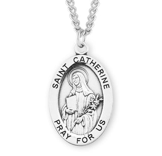 Sterling Silver Oval Shaped Saint Catherine Medal