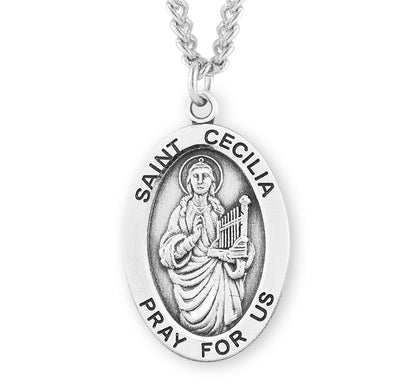 Sterling Silver Oval Shaped St. Cecilia Medal