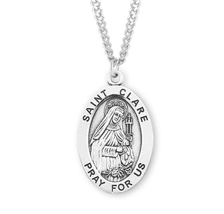 Sterling Silver Oval Shaped Saint Clare Medal