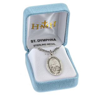 Sterling Silver Oval Shaped St. Dymphna Medal