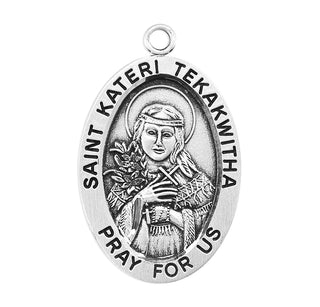 Sterling Silver Oval Shaped St. Kateri Tekakwitha Medal