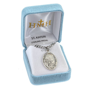 Sterling Silver Oval Shaped St. Kateri Tekakwitha Medal