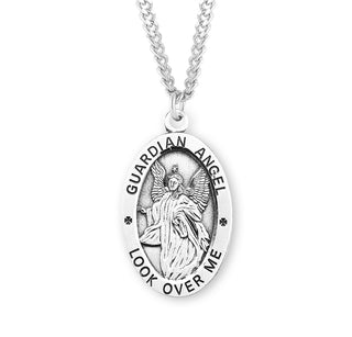 Sterling Silver Oval Shaped Guardian Angel Medal