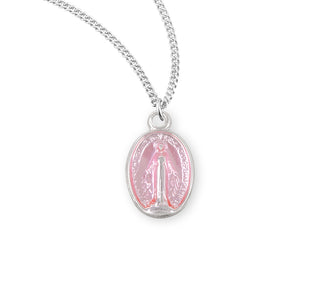 Sterling Silver Oval Pink Enameled Miraculous Medal