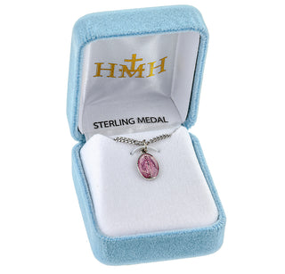Sterling Silver Oval Pink Enameled Miraculous Medal