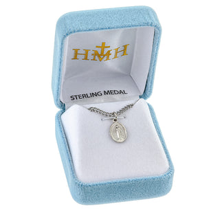 1/2-inch Sterling Silver Oval Miraculous Medal with 13-inch Chain