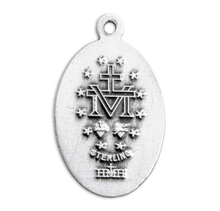 7/8-inch Sterling Silver Oval Miraculous Medal with 18-inch Chain