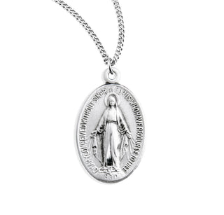 7 8 Inch Sterling Silver Oval Miraculous Medal With 18 Inch Chain
