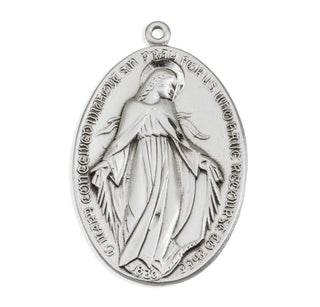 1 3/8-inch Sterling Silver Oval Profile Style Miraculous Medal with 27" Chain