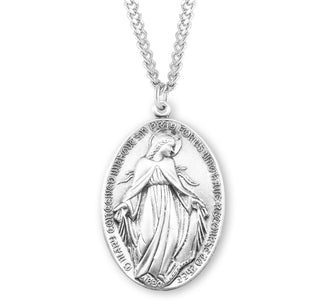 1 3 8 Inch Sterling Silver Oval Profile Style Miraculous Medal With 27 Chain