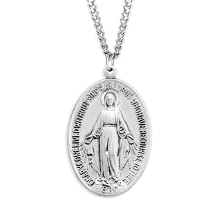 1 1 2 Inch Sterling Silver Oval Miraculous Medal With 27 Chain
