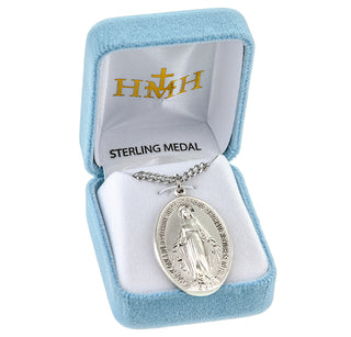 1 1/2-inch Sterling Silver Oval Miraculous Medal with 27" Chain
