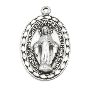 7/8-inch Sterling Silver Oval Miraculous Medal with 18-inch Chain