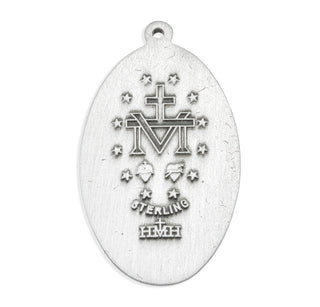 1 1/16-inch Sterling Silver Oval Miraculous Medal with 18-inch Chain